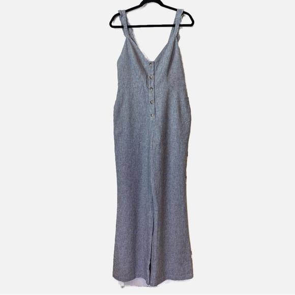 Lovers and Friends Linen Blend Kat Open Back Jumpsuit in Chambray Size Medium - Picture 3 of 14